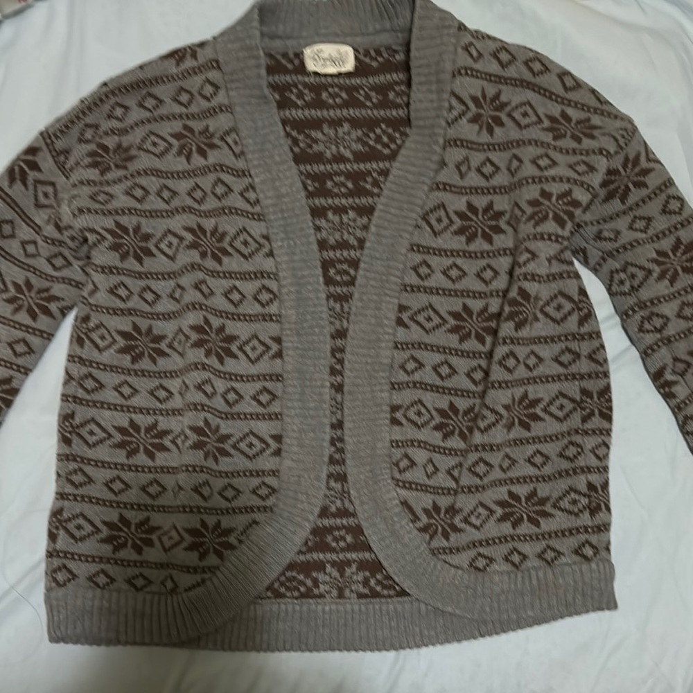 Brown and Gray Patterned Sweater Cardigan